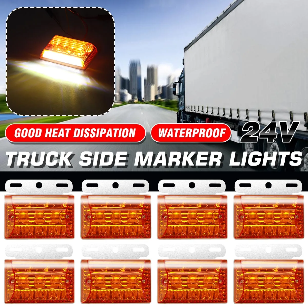 4 Stuks/8 Stuks 24V 20 Led Zijmarkering Externe Waarschuwing Achterlicht Klaring Indicator Lamp vrachtwagen Boot Trailer Caravan Camper Amber