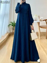 ZANZEA Casual Elegant Long Dress Women Diamond Patterns Party Stylish Abaya Vestidos Lantern Sleevce Muslim Fashion Kaftan Robes