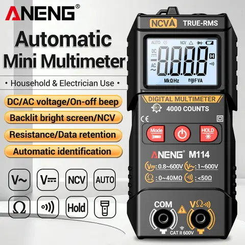 Mini Digital Multimeter 4000 count DC/AC Voltage NCV Resistance Data beep Ammeter Electrician/Household DIY ANENG M114 Test tool