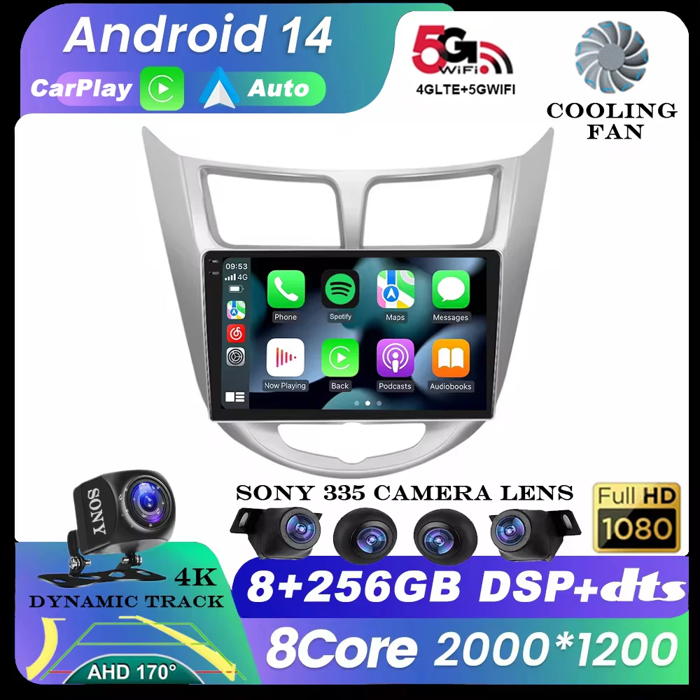 

Android 14 Carplay Car Radio For Hyundai Solaris 2010 2011-2016 Multimedia Player GPS Navigation 2 Din Autoradio 8core 8G+128G