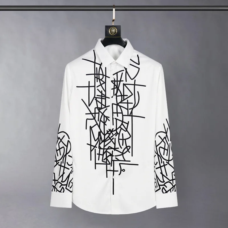 

Spring nd Autumn Fashion Men's Long Sleeve Shirt 3D Doodle Print Tops Outdoor Leisure Turn-down Collar Buttoned Men Clothing ﻿