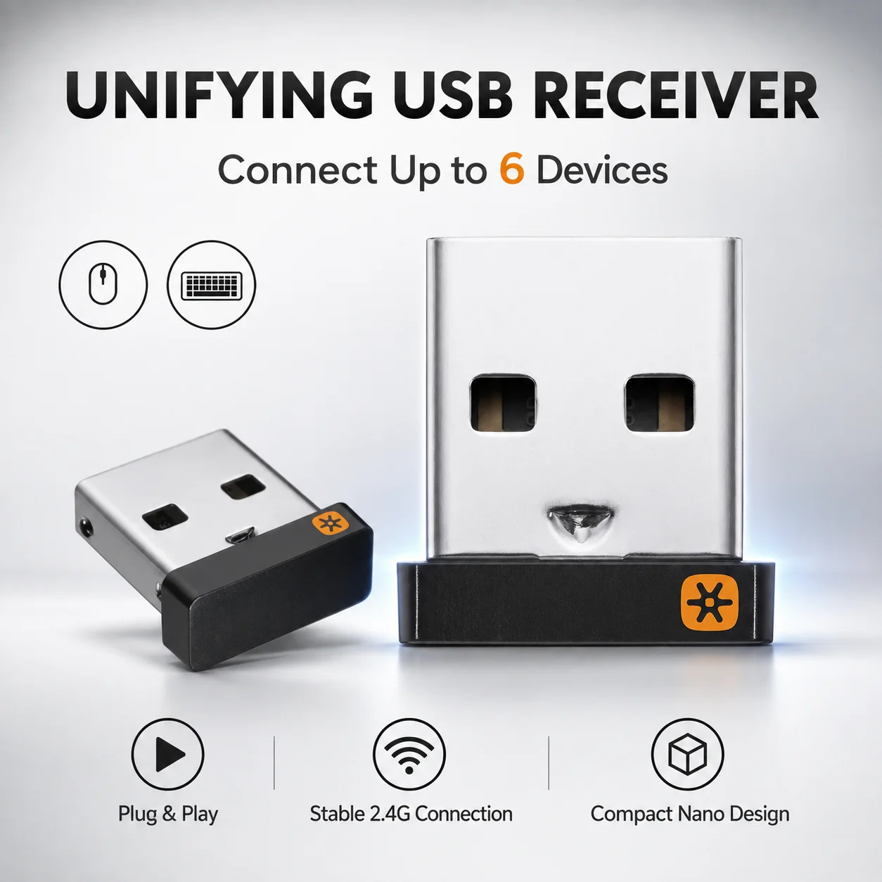 USB Receiver Wireless Adapter for Logitech M905 M325 M585 M510 M705 Mouse Keyboard, Connect Up to 6 Compatible Devices