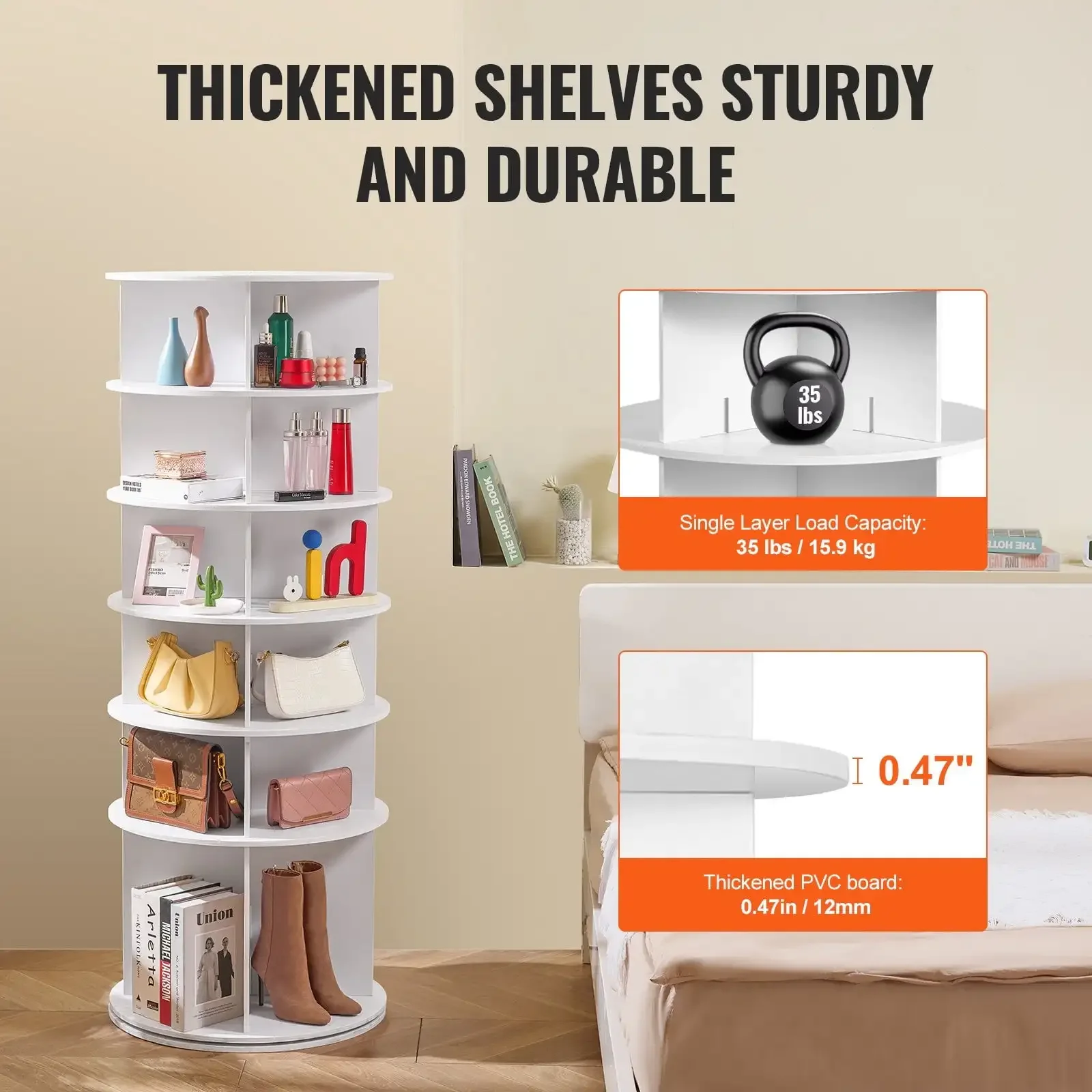 Menara Rak Sepatu Berputar 6 Tingkat 360 °   Tampilan Sepatu Berputar Korsel Putih