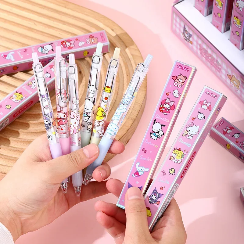 18/36pcs Sanrio Family Gel Pen Press Pens Kawaii Stationery Student Learn Tool 0.5 Black School Office Supply Gift Wholesale