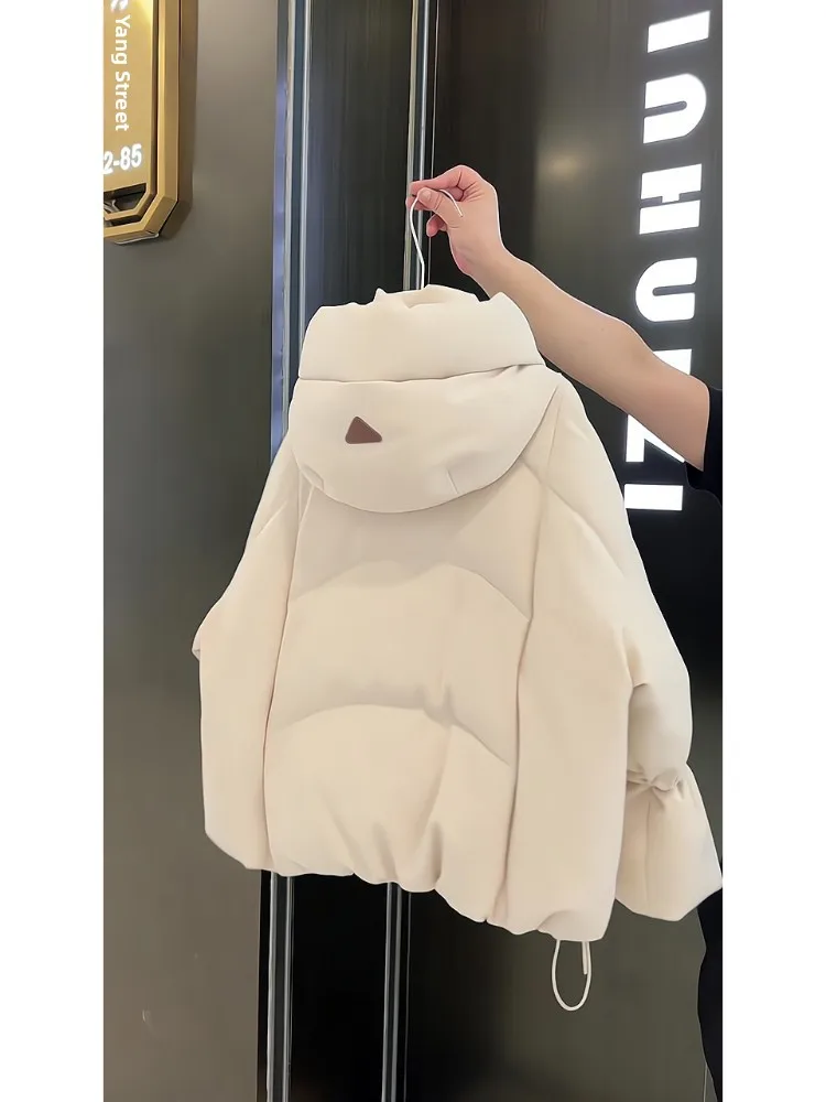 ホワイトフード付きシングルボタンDストリングダウンジャケットレディースウィンターサーマルハイエンドブレッドスレアウターウェアサーマルコート