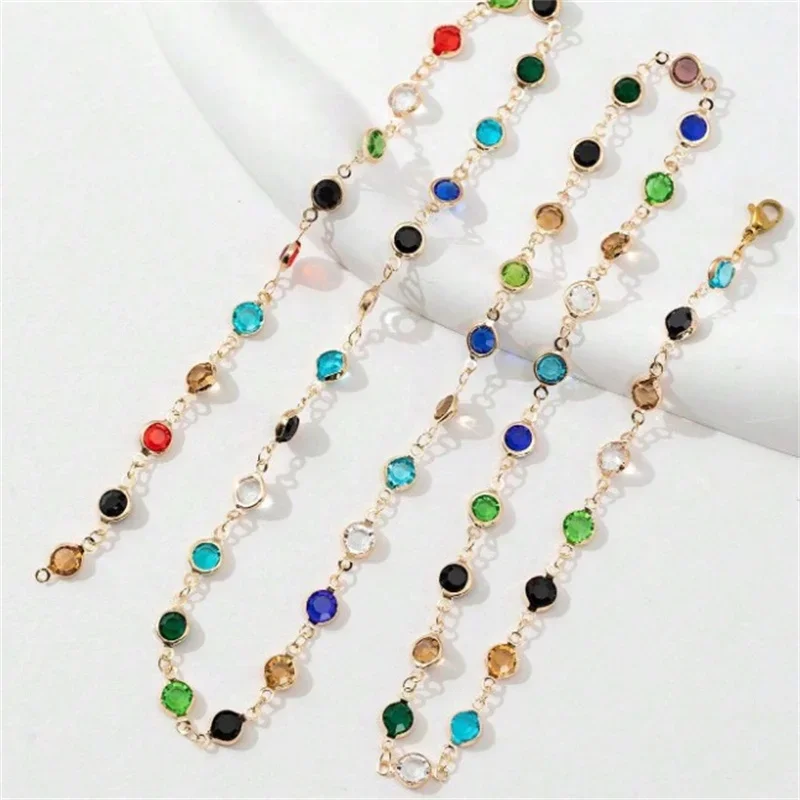 Fashion Colorful Glass Long Y-Shaped Necklace Metal Collarbone Chain Gold Silver Color Summer Holiday Party Body Jewelry Gift