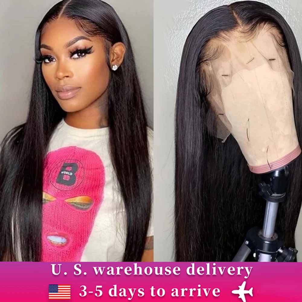 28 inch Lace Front Wig Long Straight Black Lace Front Wigs Glueless HD Pre Plucked Hairline with Baby hair Wear and Go Wigs