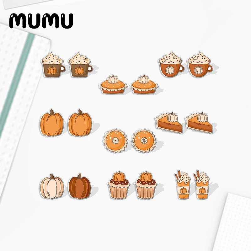 2022 New Thanksgiving Dessert Acrylic Stud Earring Pumpkin Pie Earrings Resin Epoxy Jewelry Gifts Friend