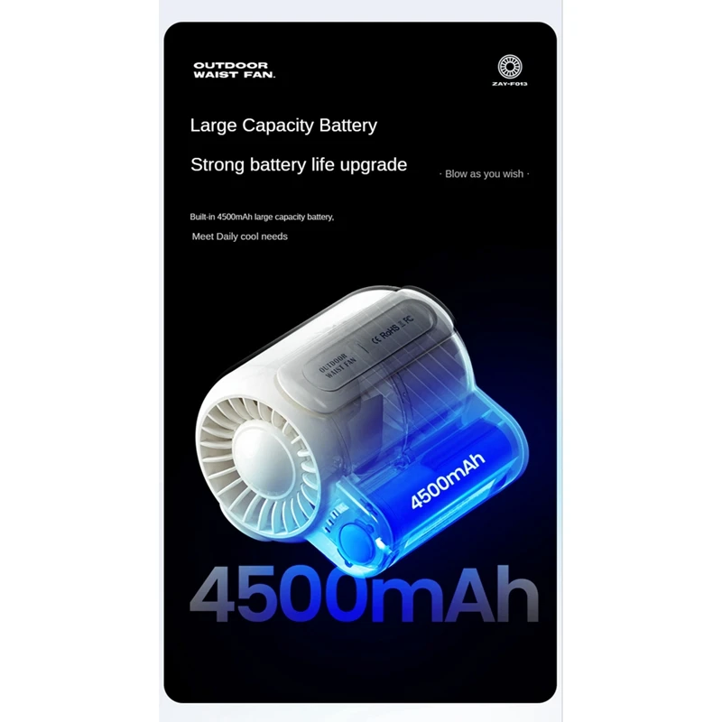 

Портативный USB персональный подвесной поясной вентилятор 4500 мАч перезарядка носимый электрический вентилятор спортивный кондиционер на открытом воздухе Fan-B-A13G