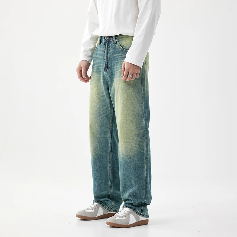 JK1901 جينز جديد متعدد الاستخدامات على الطراز الأمريكي للرجال ذو ساق مستقيمة وسحاب كاجوال مغسول بالحجر على الطراز الأمريكي #1