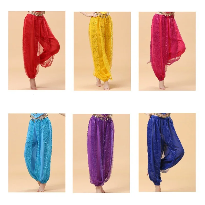 Vrouwen Chiffon Buikdans Harembroek Arabisch Halloween Lantaarn Glanzende Pailletten Broek Fancy Broek Bloeiers Broek Voor Dansen