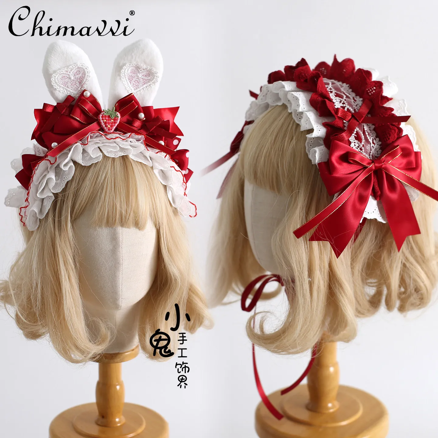 

Оригинальная повязка на голову в стиле Лолиты с красным кроликом и ушками, повязка на голову с бантом, милая повязка для волос с кроликом для девочек, клубничный торт, заколка для волос, аксессуар для волос