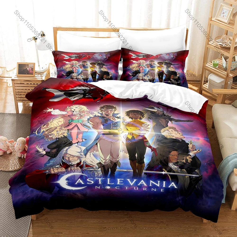 Cool Personality Gothic Dark Castlevania Bedding Set New Vampire Castle Anime Printed Japanese Game Duvet Cover Set for Bedroom