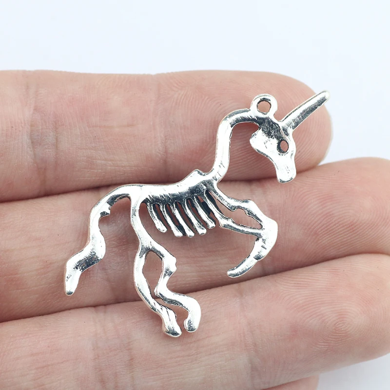 4Pcs 24*49mm Antique Silver Plated Unicorn Wicca Charms