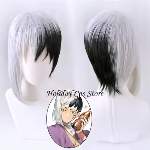 Asagiri Gen Cosplay Wig Anime Short Black and White Wig Heat-resistant Fiber Hair For Women Girls Halloween Carnival Party Props