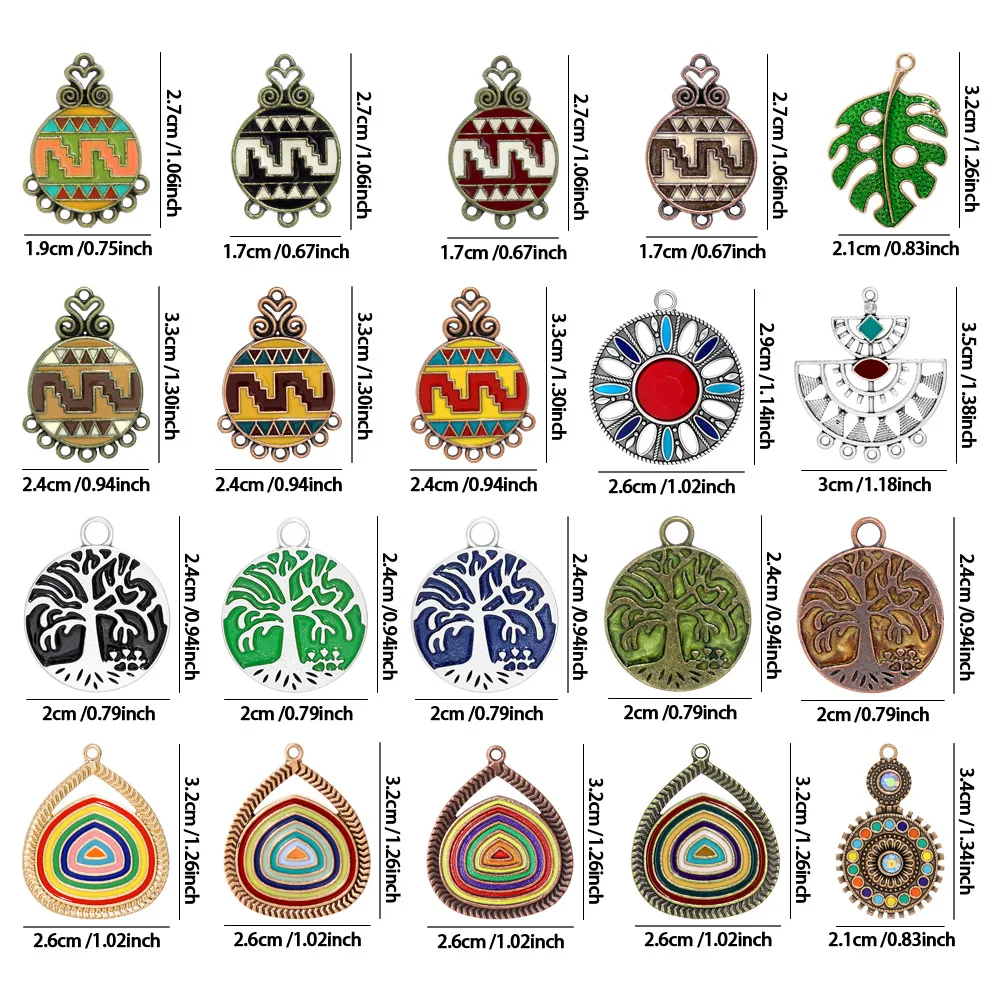 10pcs/pack Vintage Bohemia Enamel Pendants Connectors Charms for DIY Jewelry Making Women Earrings Findings Components Parts