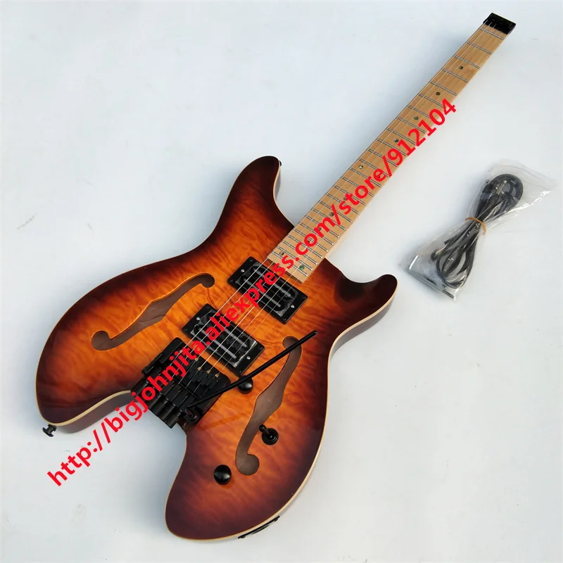 new Big John Semi hollow F hole headless electric guitar,Normal Frets Maple Fingerboard  BJ645 646