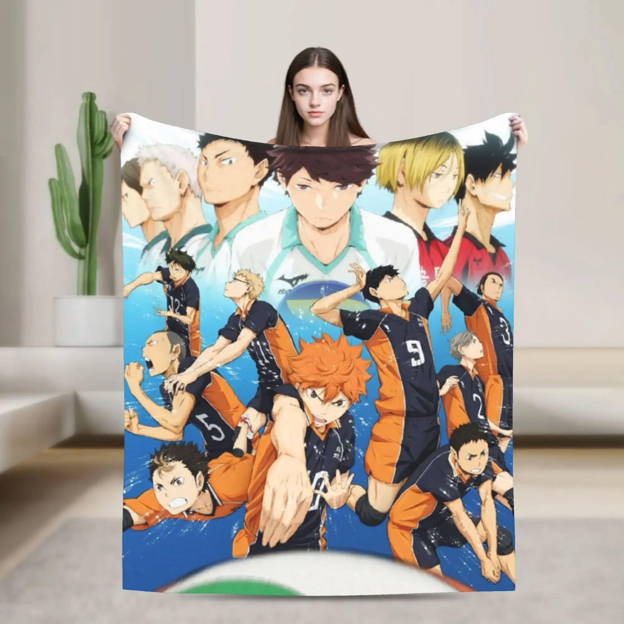 Karasuno Knitted Blankets Japanese Anime Volleyball Flannel Throw Blankets Summer Winter Decoration Ultra-Soft Warm Bedspreads