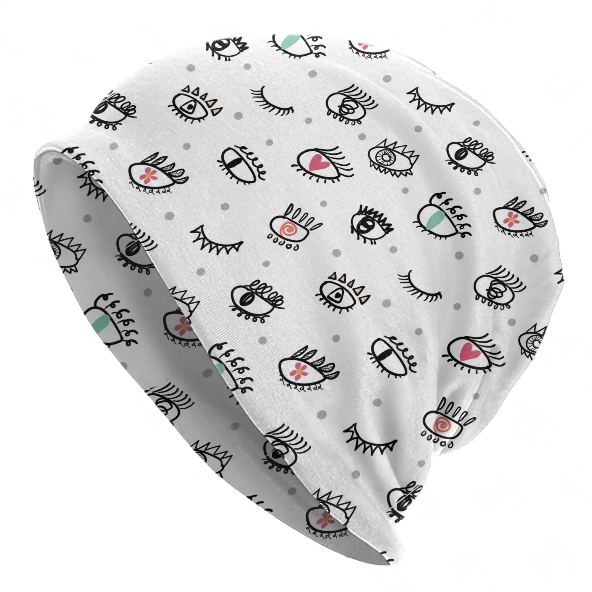 Beauty Wink Eyelash Bonnet Hat Autumn Winter Ski Evil Blue Eye Doodle Style Skullies Beanies Hat Men's Women's Warm Dual-use Cap