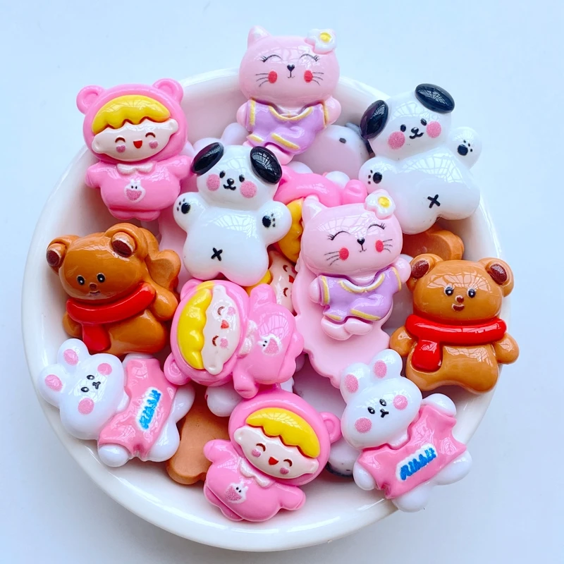 10Pcs Neue Nette Mini Kaninchen, Hund, Bär, katze Flache Rückseite Harz Scrapbooking DIY Schmuck Handwerk Dekoration Zubehör