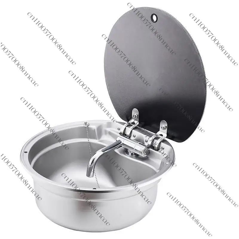 

Round stainless steel sink with cover kitchen vegetable basin single slot folding flip basin rotatable
