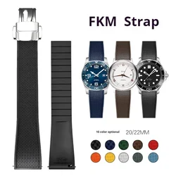 FKM Strap for Omega Seiko Citizen 20mm 22mm Quick Release Fluoro Rubber Diving Watch Band Butterfly Buckle Bracelet Accessories