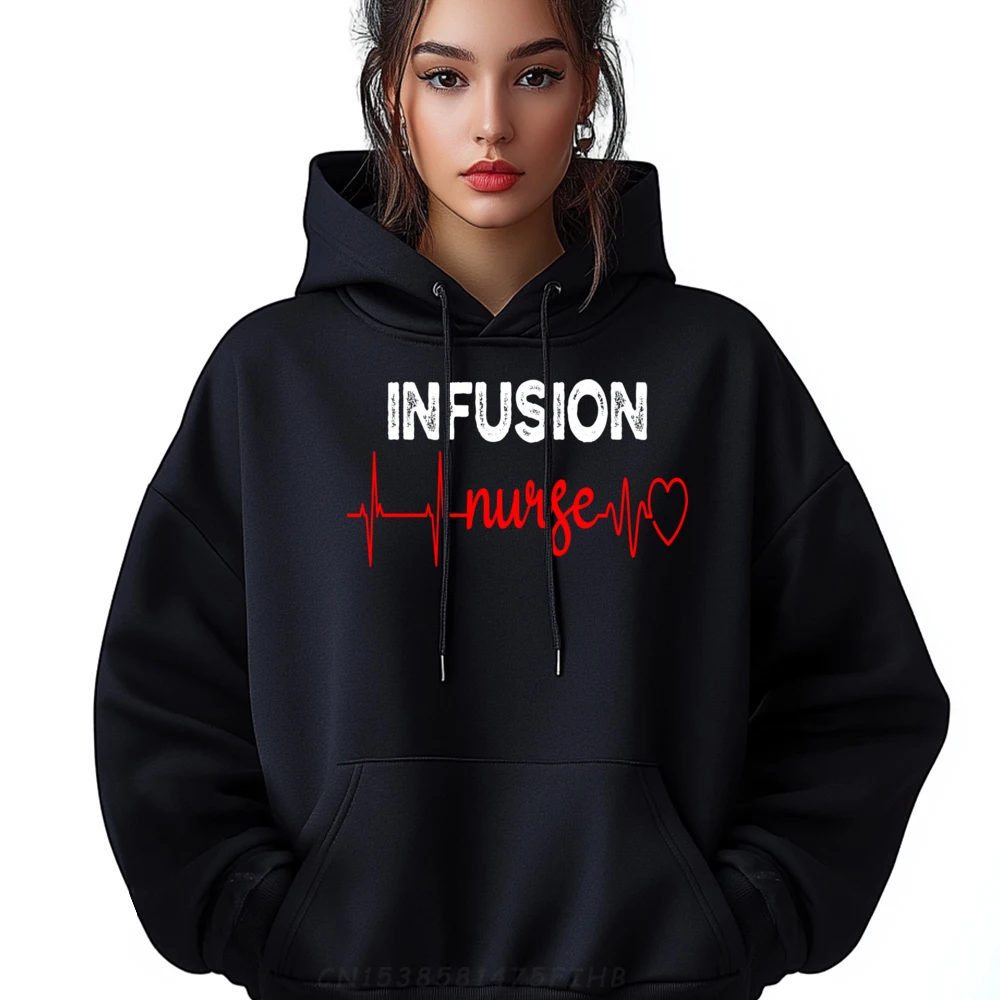 Infusion Nurse RN Heartbeat EKG Chemioterapia Pielęgniarka Grafika Pulower Casual Codzienne Męskie Bluzy Dzień Pamięci