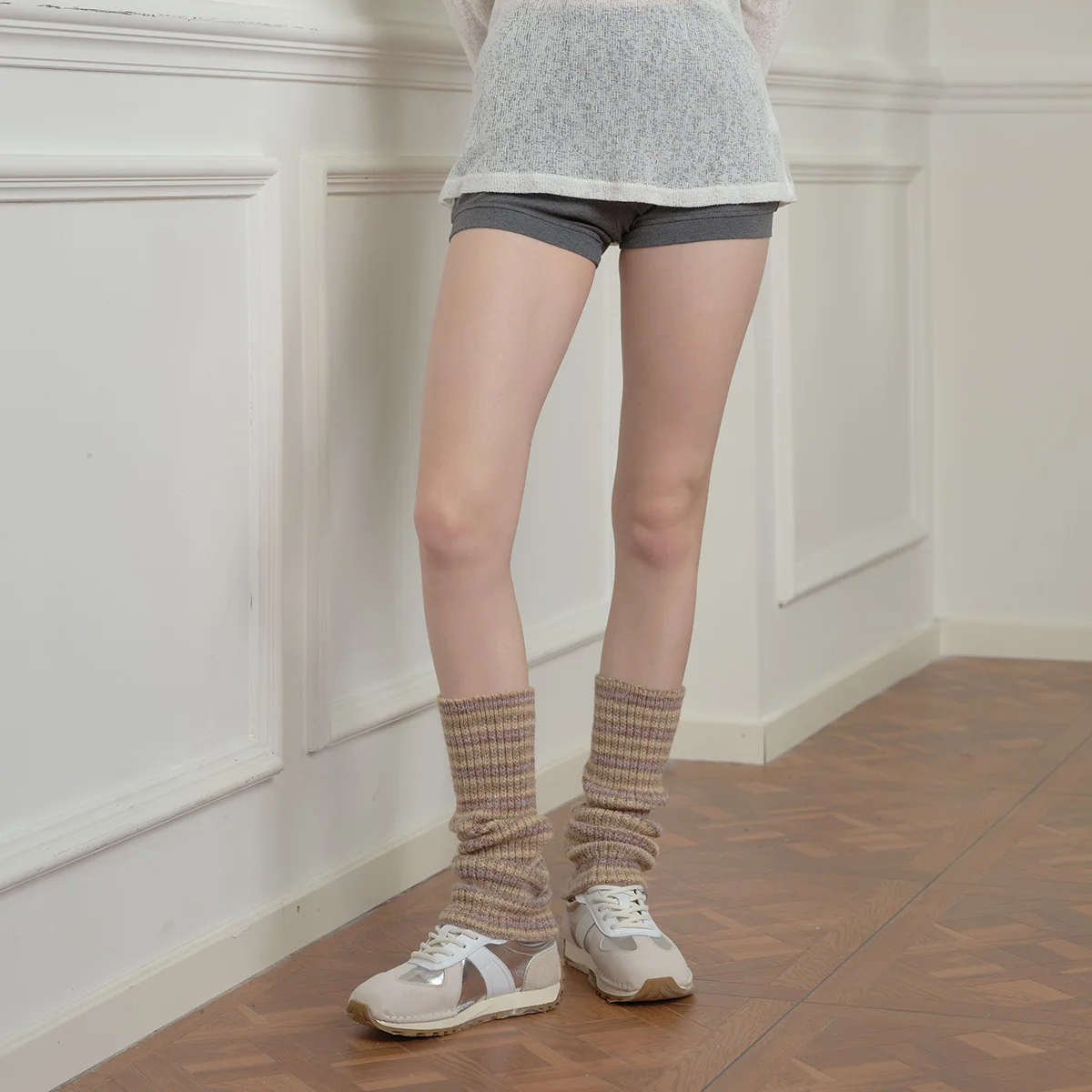 Vintage Wool Blend Knit Leg Warmers for Women Striped Gradient Y2K Style Slouch Socks Fashion Layering