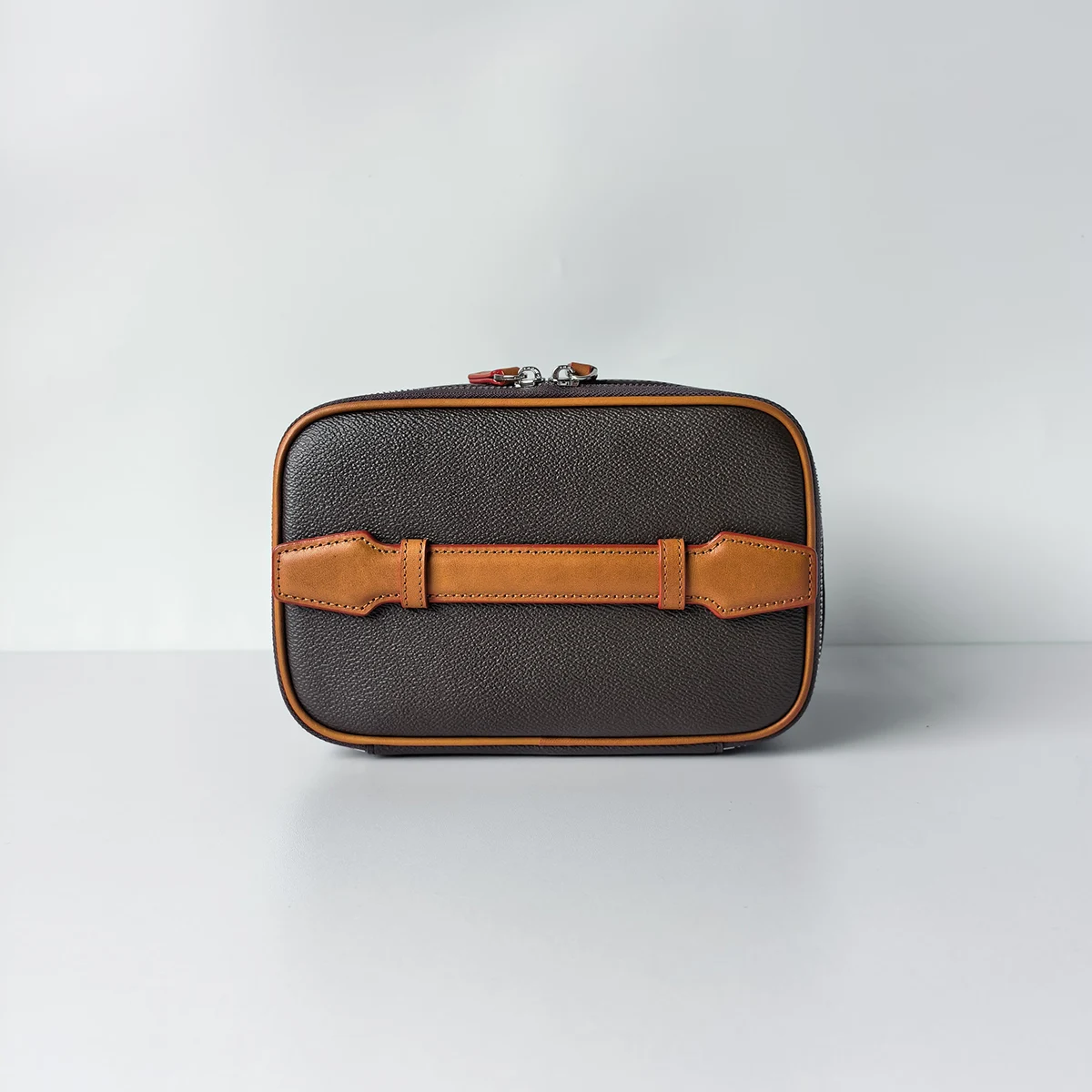 Neue Canvas-beschichtete Wasserdichte Kosmetiktasche mit Echtem Leder-Handschlaufe Unisex Hochwertige Aufbewahrungstasche – Detail 6