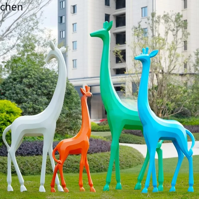 BJ-9 Grassland Community Small Landscape Decoration Abstract Geometric Large Giraffe Sculpture Ornament