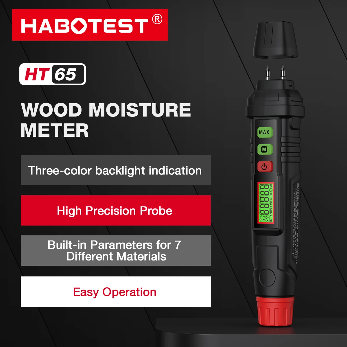 HABOTEST HT65 Digital Mini Wood Moisture Meter 0~58% Timber Hygrometer Portable Tool LCD Display Timber Damp Detector