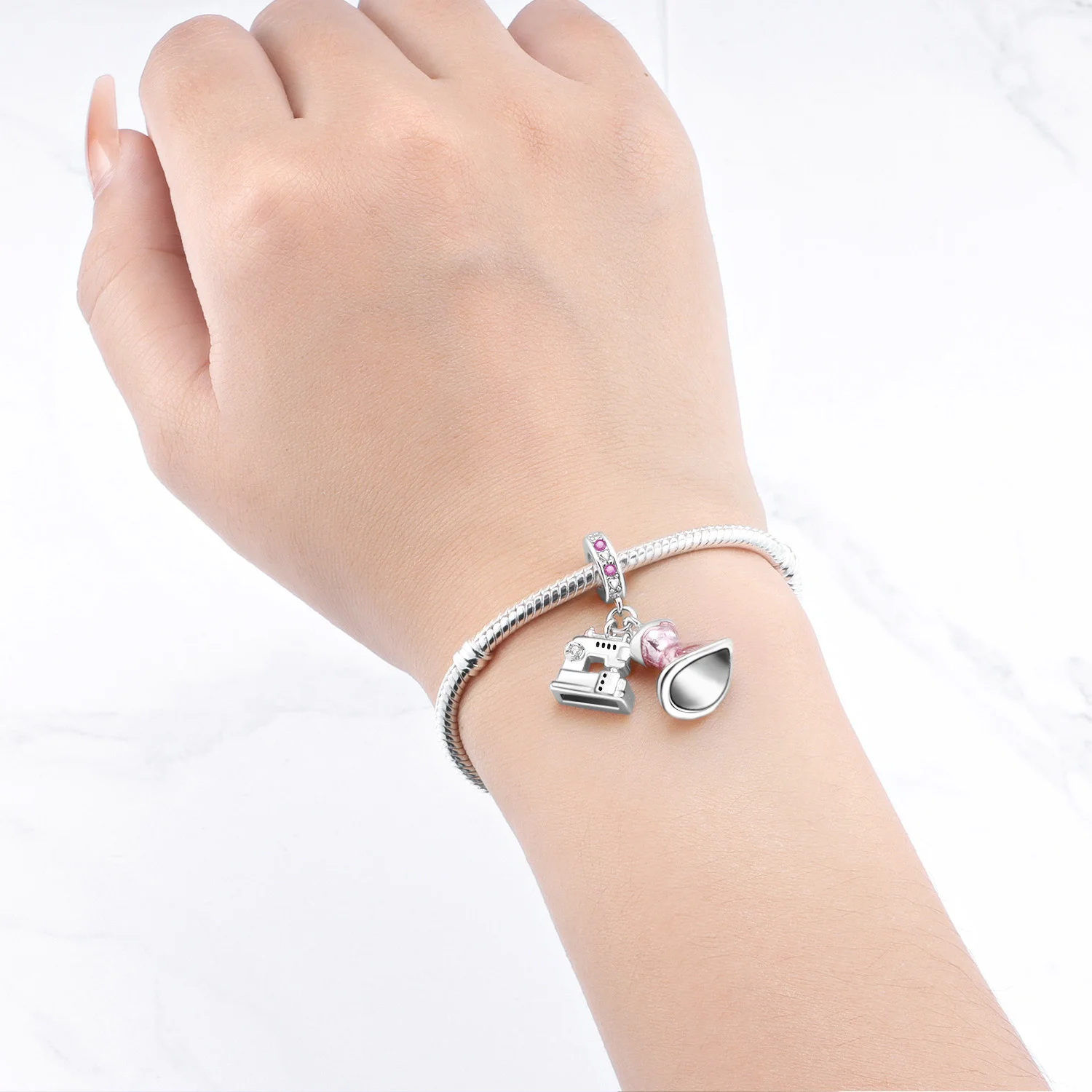 CYMYSS 925 Sterling Silver Sewing Machine Zircon Pendant Fine Birthday Party Jewelry Gift Pink Pendant for Women