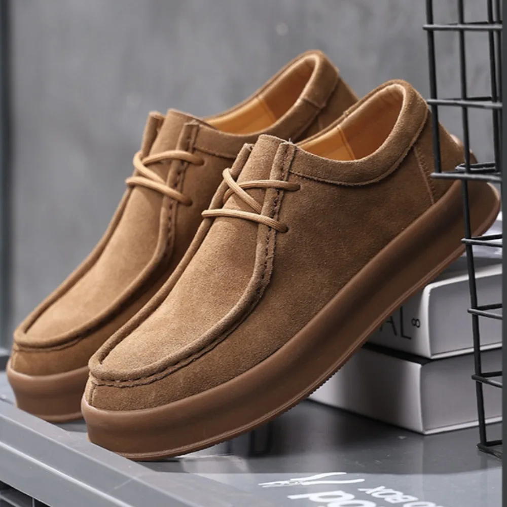 Men's Casual Leather Shoes 2026 New Casual Shoes Spring Cow Suede Leather Men's Shoes Versatile Lace Up Low Top Board Shoe