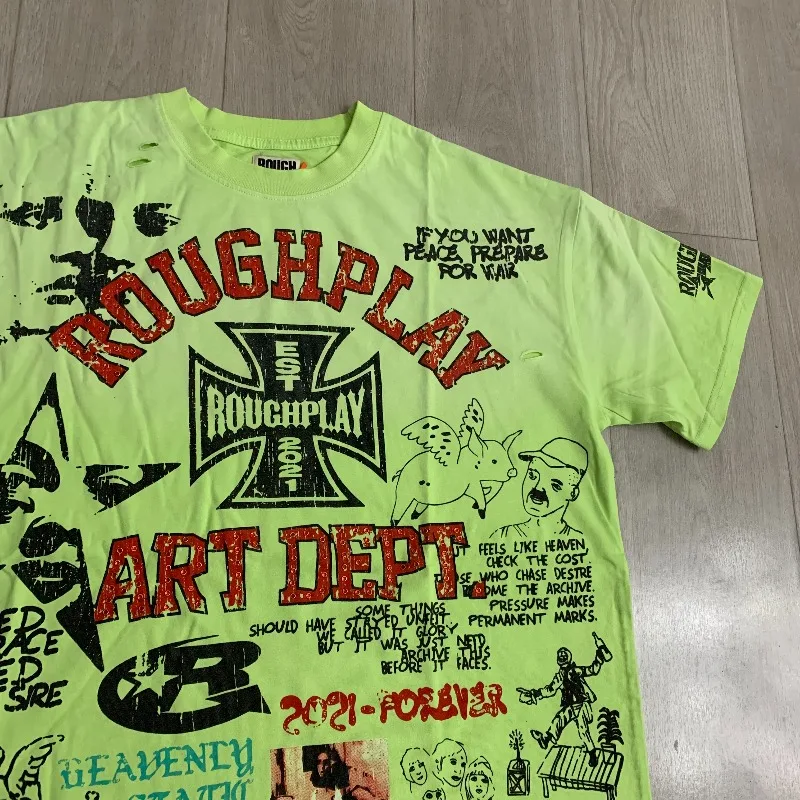 Rough Washed Green Shirts Men Women Logo Letters Print Short-sleeved t-Shirts