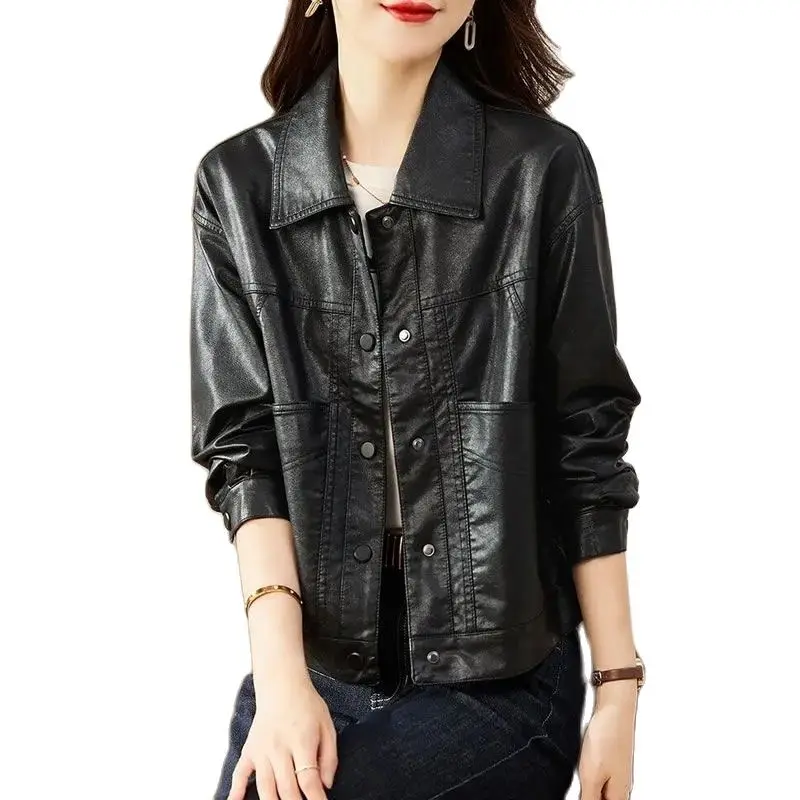 Leather Short Coat Women New  Autumn Women\'s Spring Autumn PU Leather Jacket Black Autumn Coat Mujer PU Leather Jackets 4XL