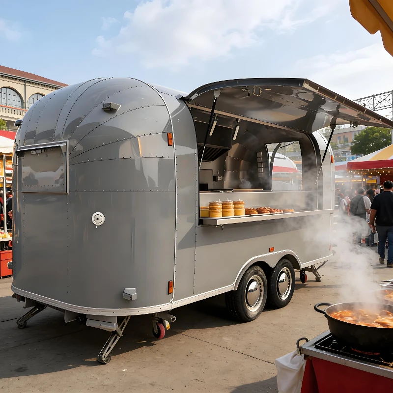 

Round Movable Food Trailer Portable Food Truck Mobile Car, Selling Hamburgers, Drinks, Desserts and Other Snacks Customizable