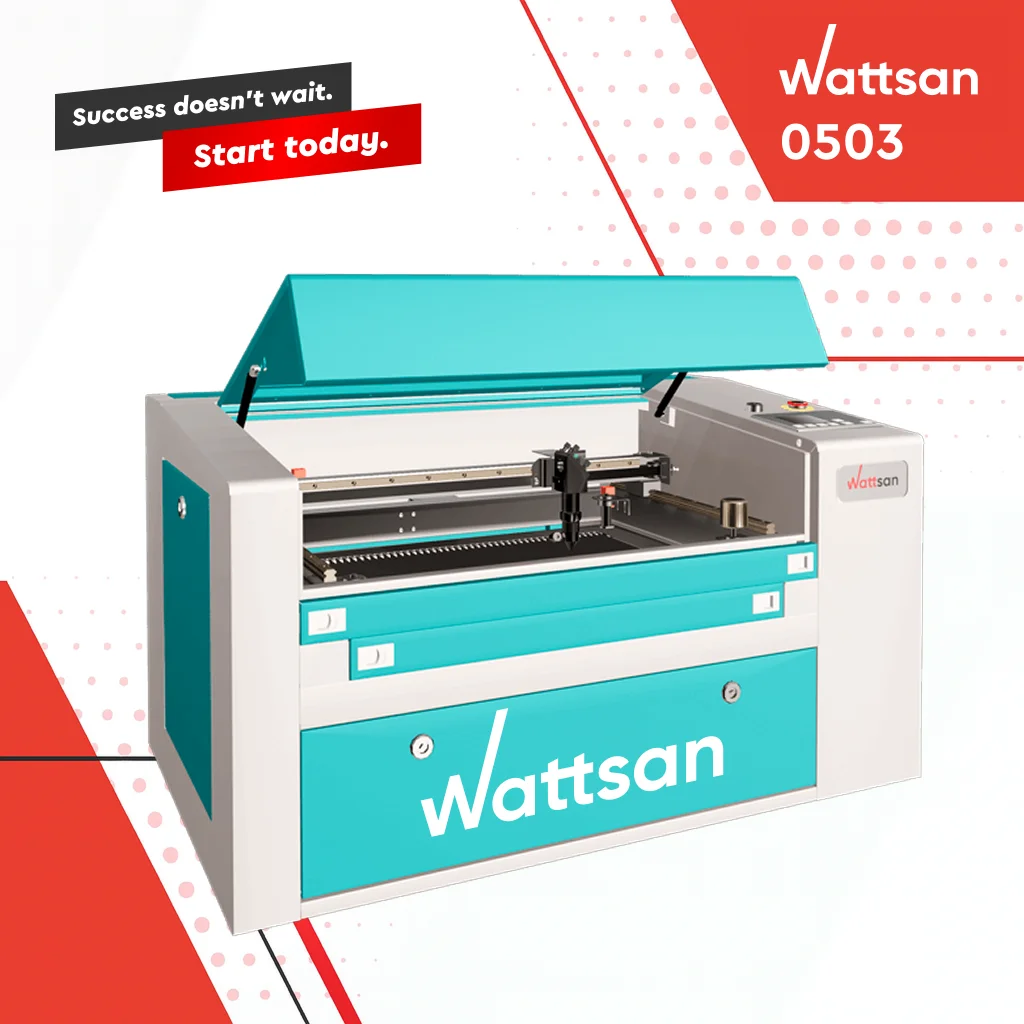 Wattsan 0503 50W 60W Phone Case CO2 Engraver Small Stamp Glass Cutter 500*300mm for Wood Rubber MDF Mini