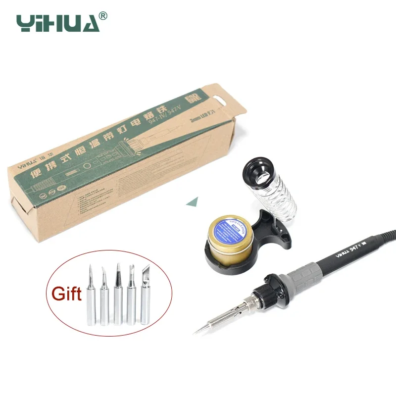 YIHUA 947-V 60W Electric Soldering iron LED lamp Soldering station Temperature Adjustable Soldering Iron tips +5pcs irons tips