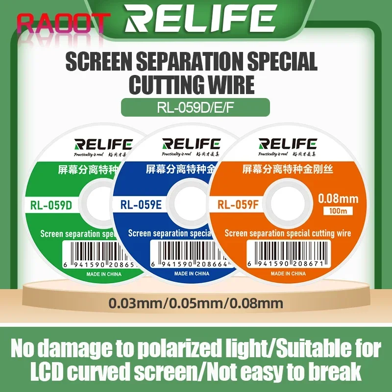 RELIFE RL-059D Alloy Steel Wire High Toughness For Mobile Phone OLED Edge LCD Screen Separator Cutting Line 0.03 0.05 0.08 Tools