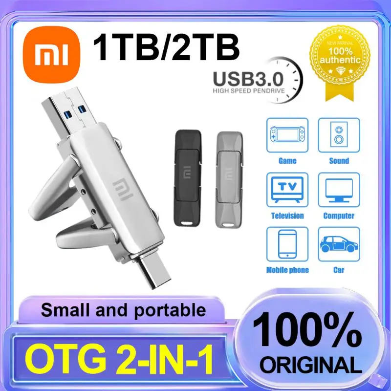 شاومي-محرك فلاش USB صغير للهواتف الذكية ، محرك أقراص معدني ، عصا ذاكرة ، USB ، نوع C ، USB ، من من النوع C ، من خلال USB ، من من خلال: 1 ، 2