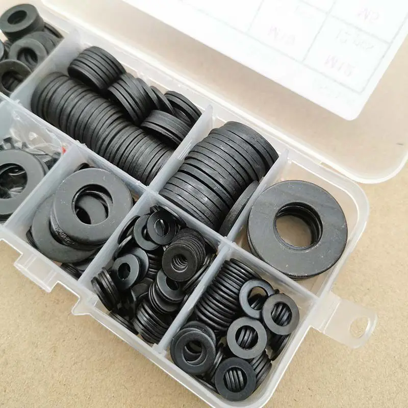 684pcs boxed black carbon steel flat washers gaskets m2 m2.5 m3 m4 m5 m6 m8 m10 m12 3