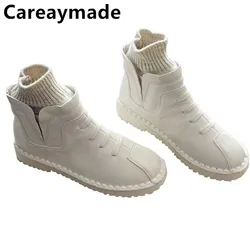 Careaymade-series Sen stivali invernali corti con bocca di lana letteraria femminile e stivaletti rotondi con suola spessa in lana fatti a mano, 4 colori
