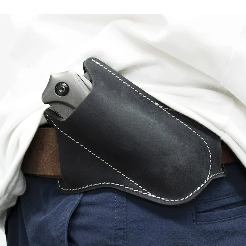 Cow Leather Knife Sheath for Belt Pocket Folding Knife Holder Compact Draw Knifes Carrier EDC Tools Holster Dropshipping