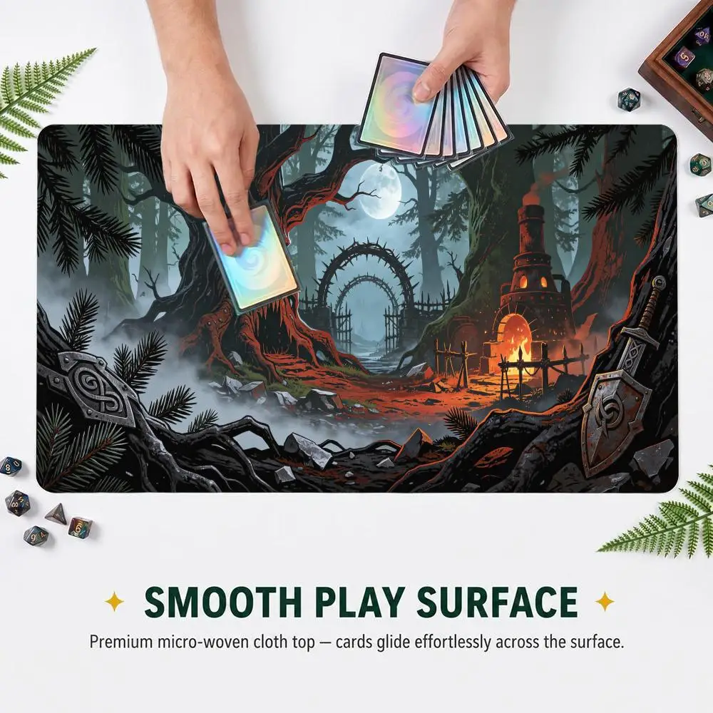 Dark Fantasy Evil Treant Forest Forge Moon TCG Play mat With Game Zones Large Anti‑Slip Desk mat For Card Game Mouse pad