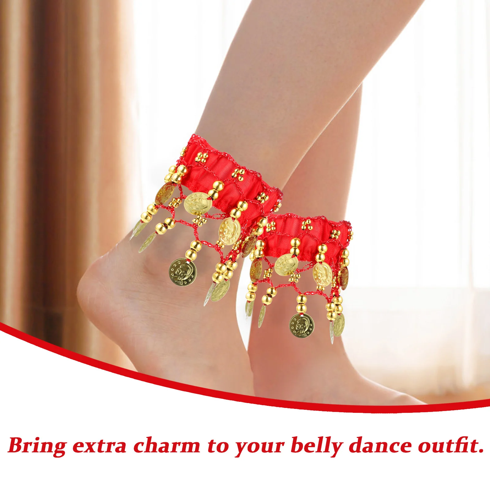 Tobillera de danza del vientre con moneda para mujer, pulsera de tobillo para falda de danza del vientre, joyería de disfraz, tobillera para pie, 2 uds.