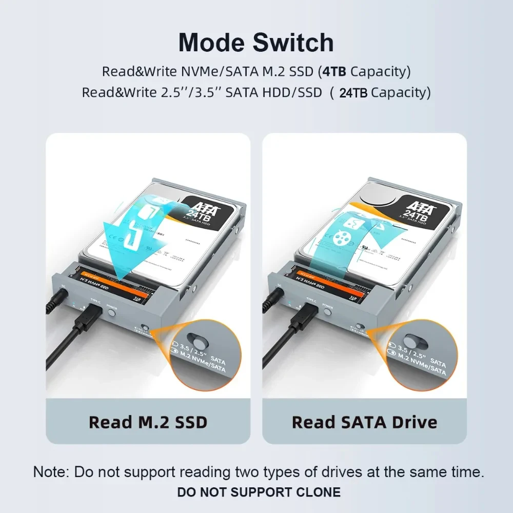 MAIWO 10Gbps M.2 NVMe SATA SSD Enclosure untuk Casing Hard Drive Eksternal 2.5 "3.5" Mendukung HDD/SDD 2230/42/60/80 dan 2.5/3.5 Inci