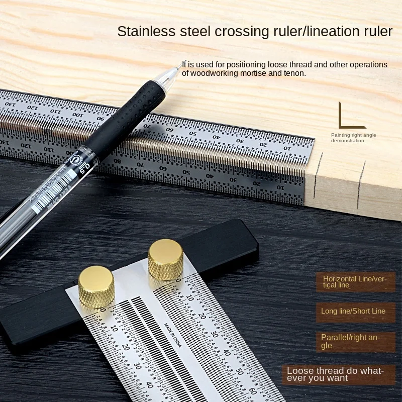 Stainless Steel High-Precision Scale Ruler T-Type Hole Ruler Woodworking Scribing Mark Line Gauge Carpenter Measuring Tool