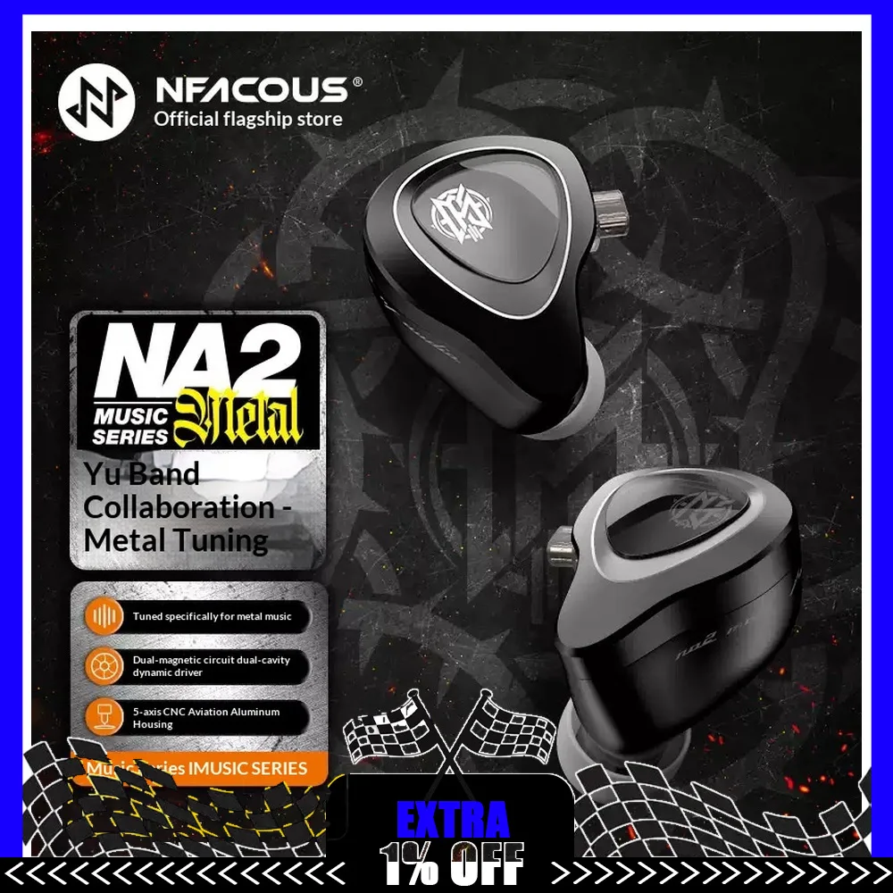 NF Audio NA2 Metal Dynamic Driver Wired HiFi In Ear Earphones Rock Music Collaboration Edition For Gifts