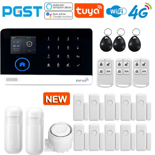 Imagen 1 del producto PGST última versión sistema de alarma, WiFi, 4G, alarma de seguridad para el hogar inteligente Tuya, control de voz inteligente Alexa, función de empuje de aplicación