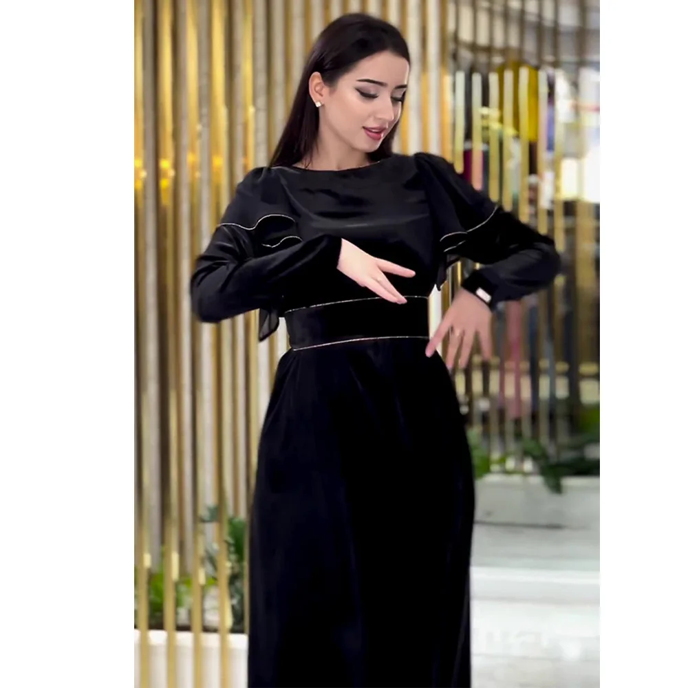 Elegant Solid Color Long Sleeve Long Dress For Women Fashion Round Neck Slim High Street Maxi Dresses Vacation Casual Robes